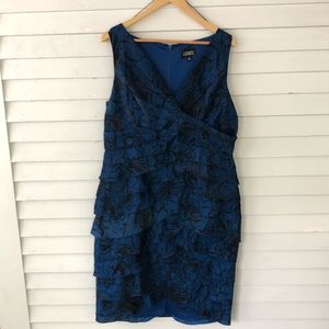 Navy blue and black floral formal dress